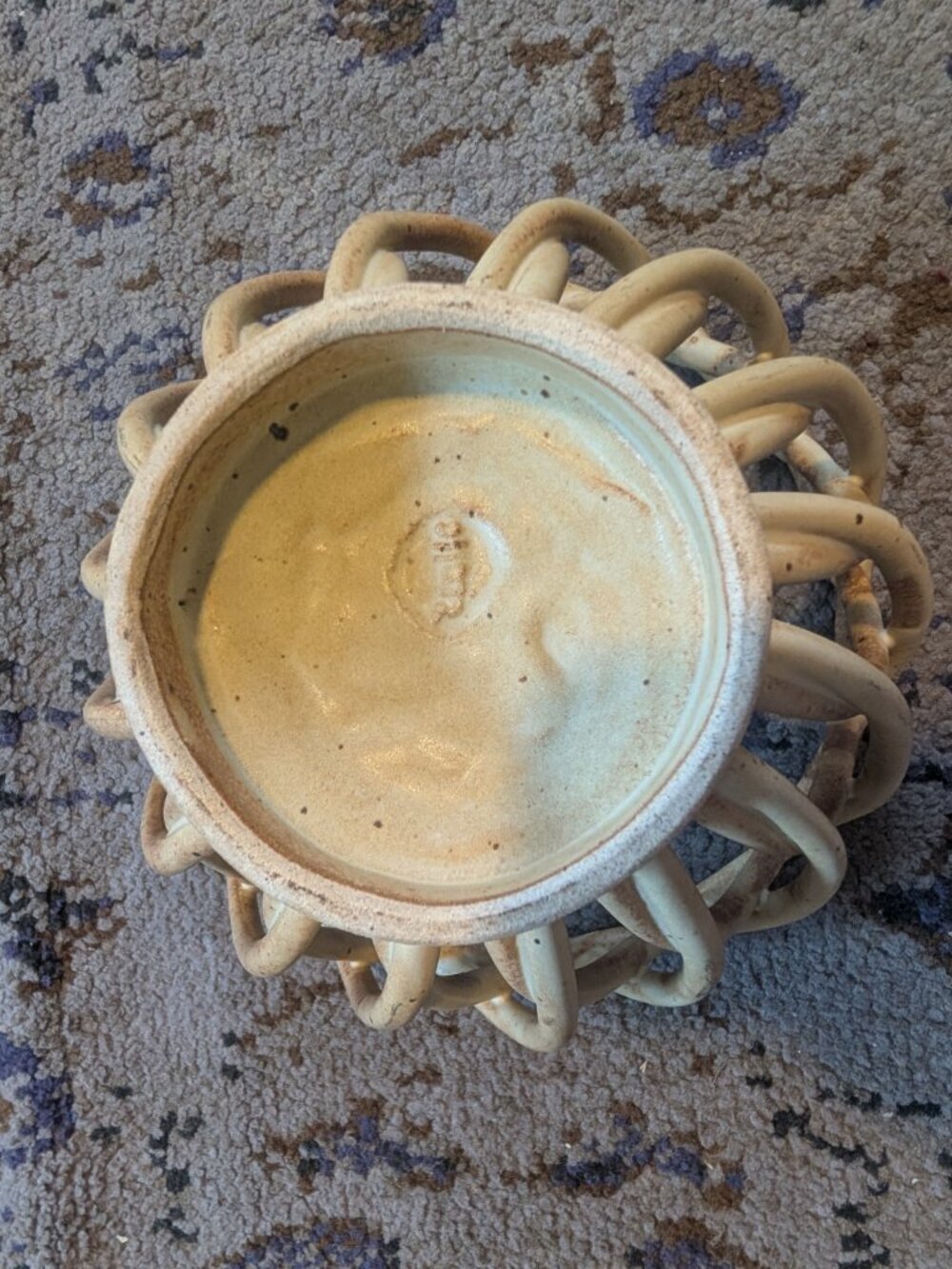 Vintage UNIQUE Stoneware Woven Basket Off White Speckle Pattern 7.5" x 5.5" - Picture 3 of 5